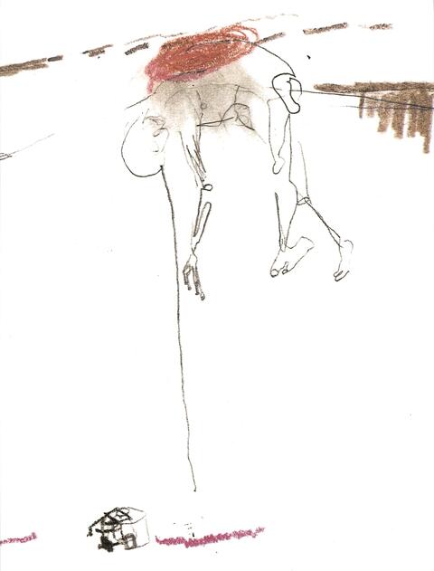 [ Fig. 04 ] Manon Labrècque, untitled (2001) drawing reproduced in Manon Labrecque - corps en chute, Montréal, Nicole Gingras, 2002